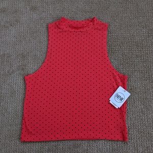 ENERGIE NYC Red High Neck Polka Dot Crop Top (L)